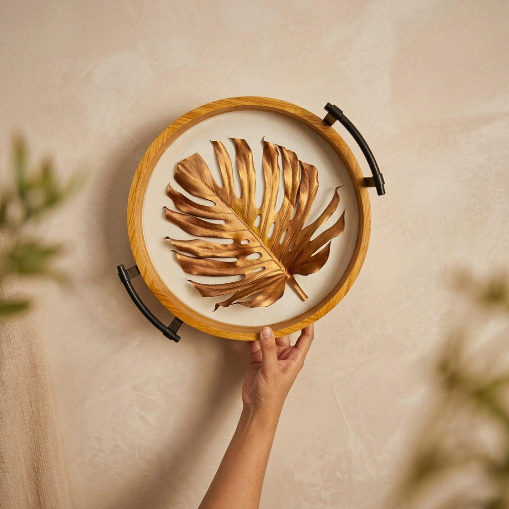Bronze Leaf Round Serving Tray Set (Set of 2)