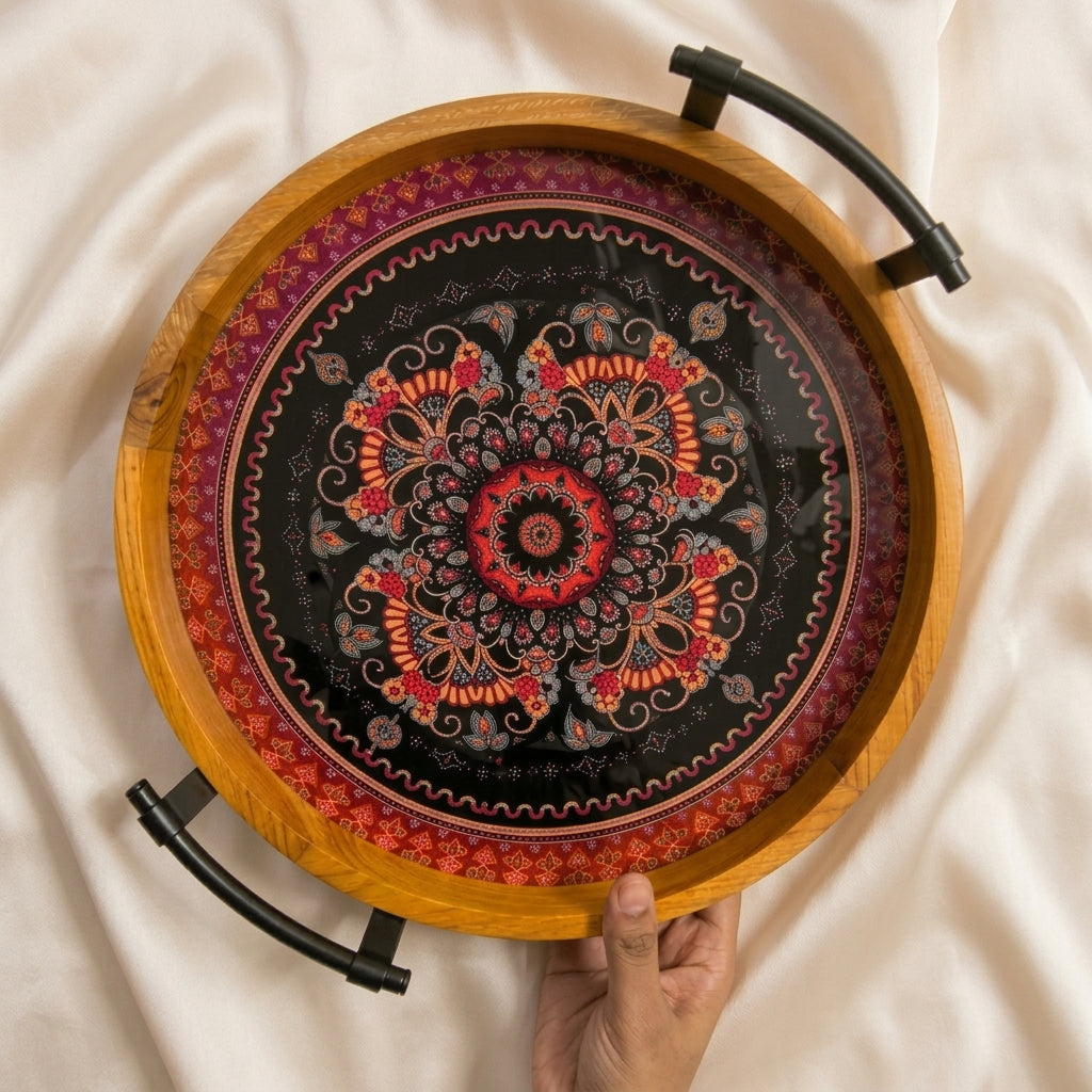 Persian Medallion Round Serving Tray Set (Set of 2)