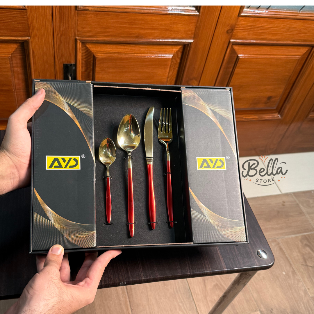 Red Gold Cutlery Set – 24 Pcs