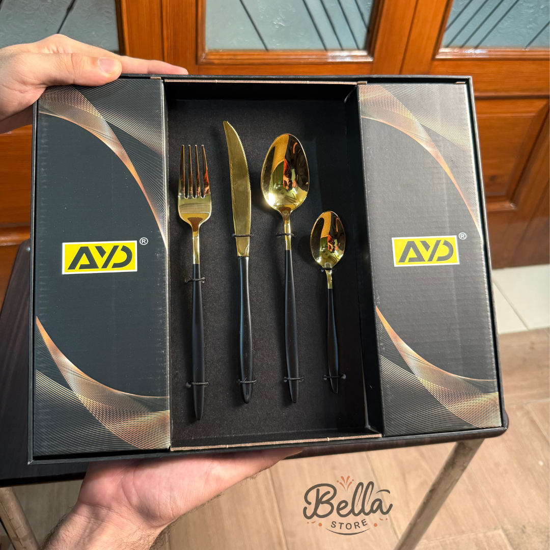 Black Gold Cutlery Set – 24 Pcs
