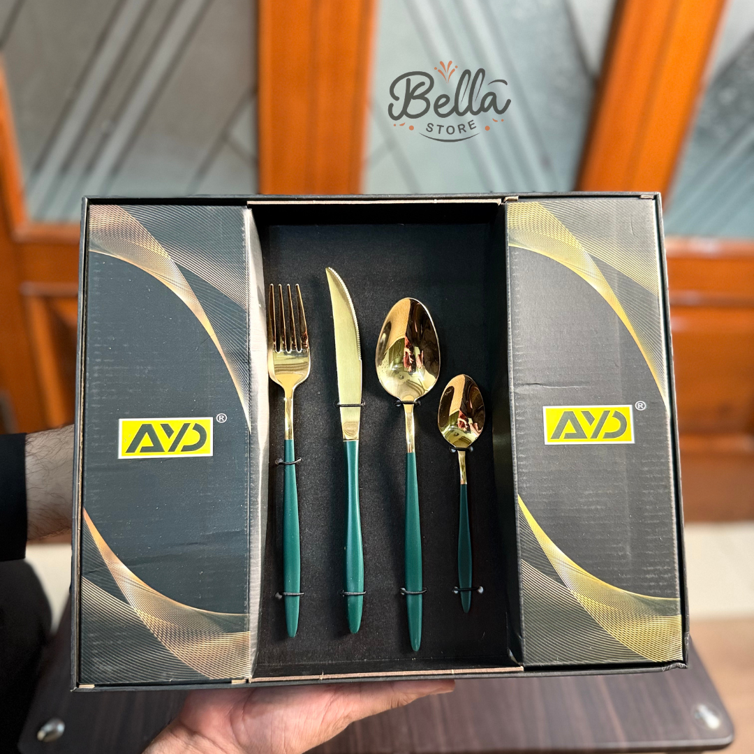 Green Gold Cutlery Set – 24 Pcs