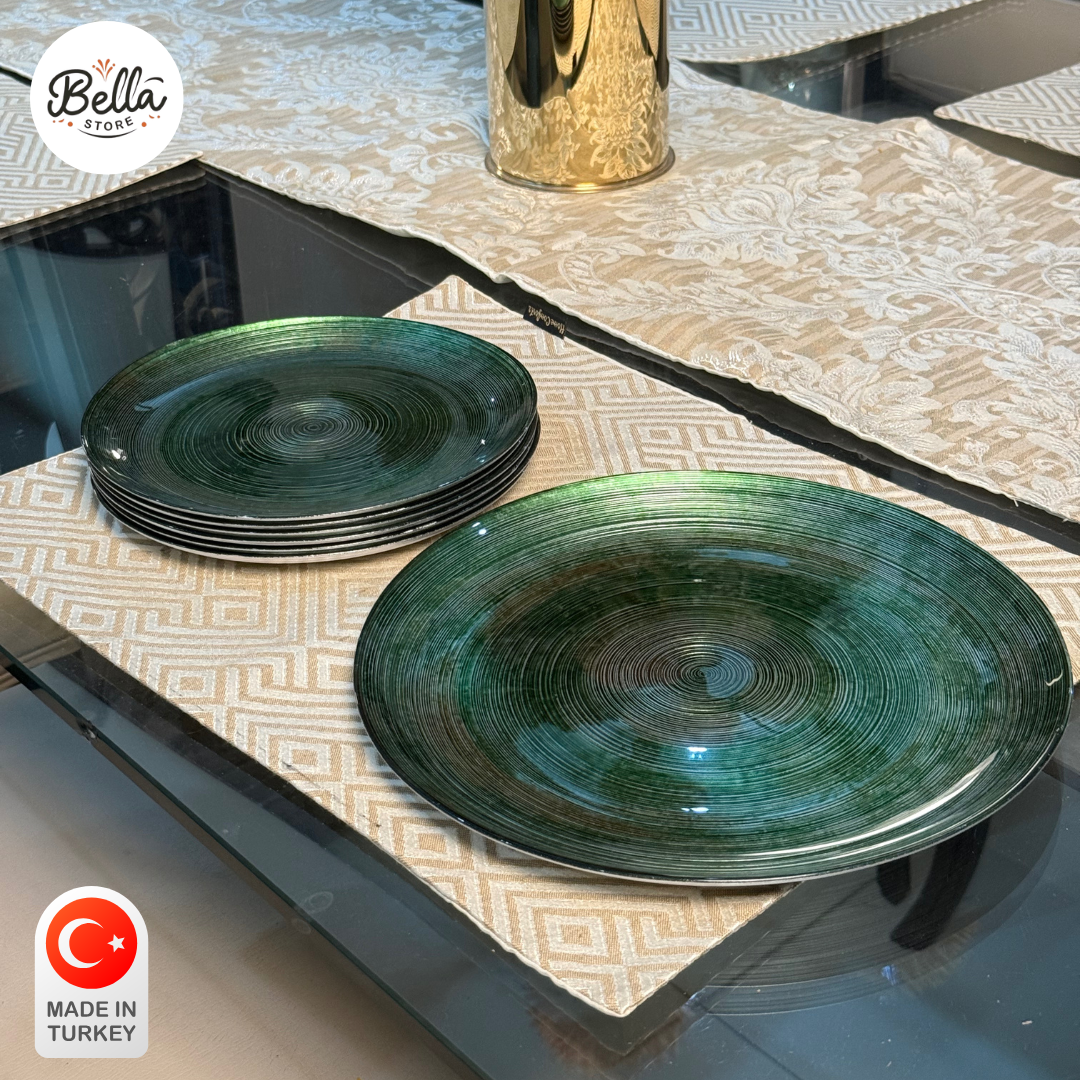 Emerald Swirl – 7-Piece Cake Plate Set for 6 Guests Made in Turkey