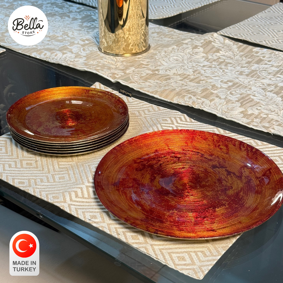 Crimson Blaze – 7-Piece Cake Plate Set for 6 Guests | Made in Turkey