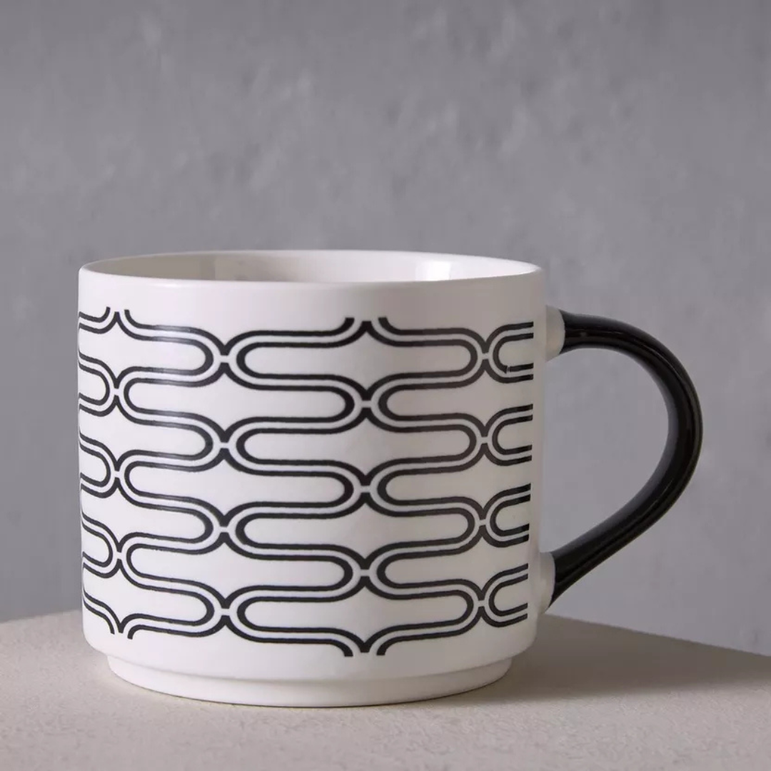 Monochrome Ceramic Mug Set – 4pcs (400ml)