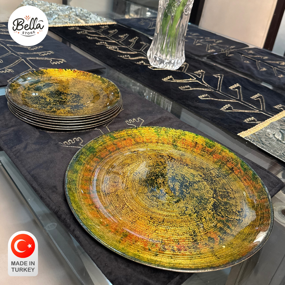 Harvest Radiance – 7-Piece Cake Plate Set for 6 Guests | Made in Turkey