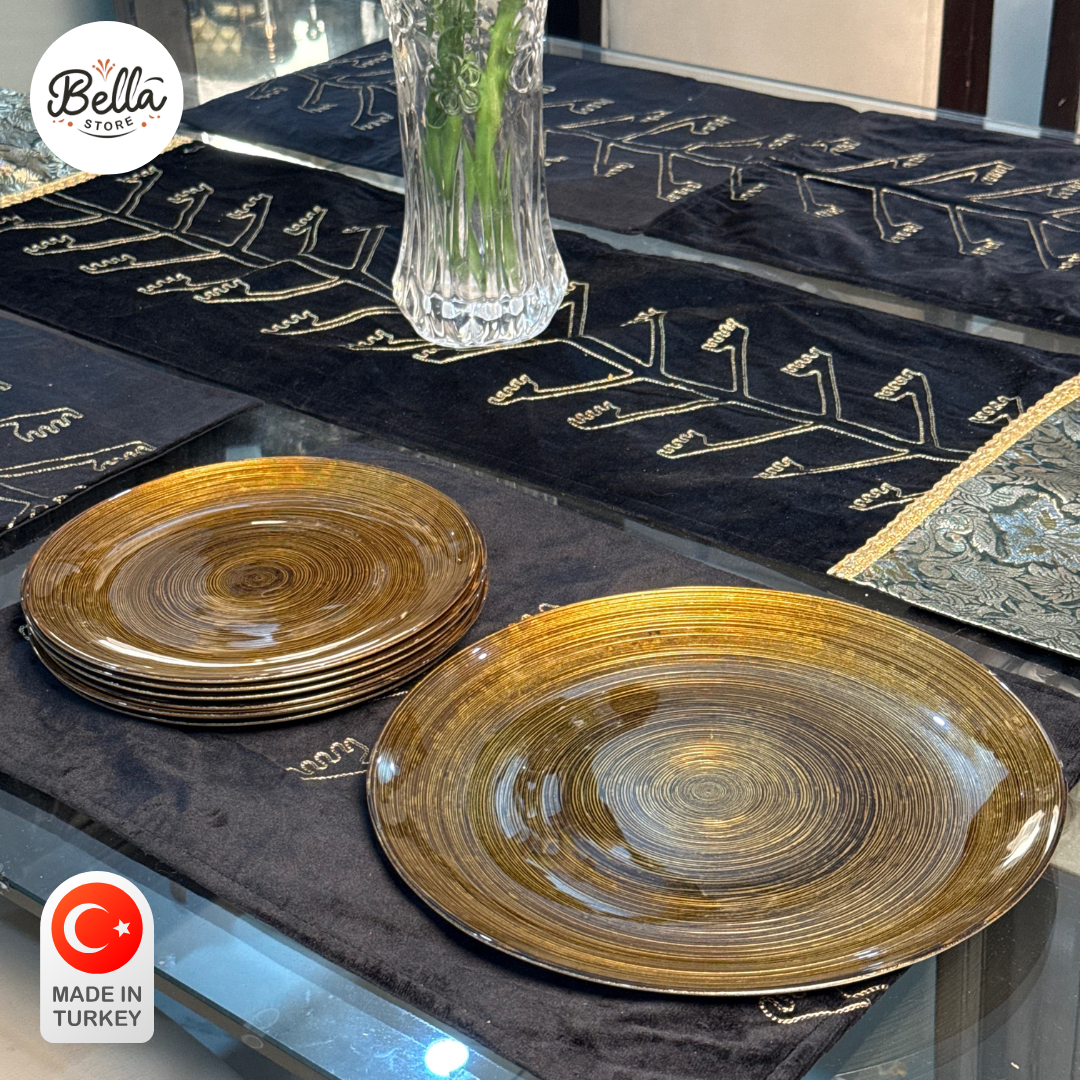 Golden Dusk – 7-Piece Cake Plate Set for 6 Guests | Made in Turkey
