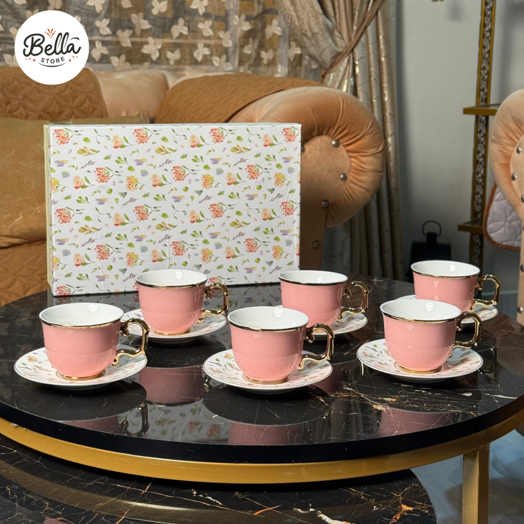 Blooming Charm – Cup & Saucer Set of 6 with Gift Box