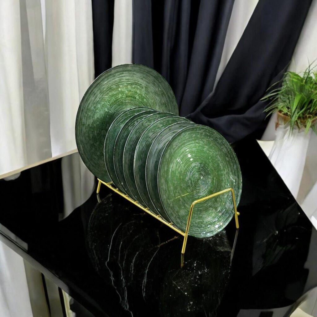 Emerald Swirl – 7-Piece Cake Plate Set for 6 Guests Made in Turkey