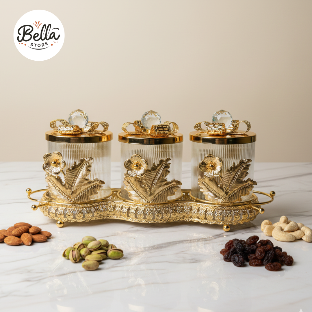 Luxury Gold Dry Fruit Jar Set with Stand