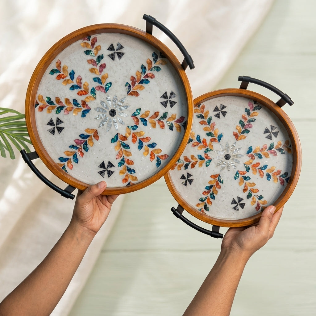 Royal Petals Round Serving Tray Set (Set of 2)
