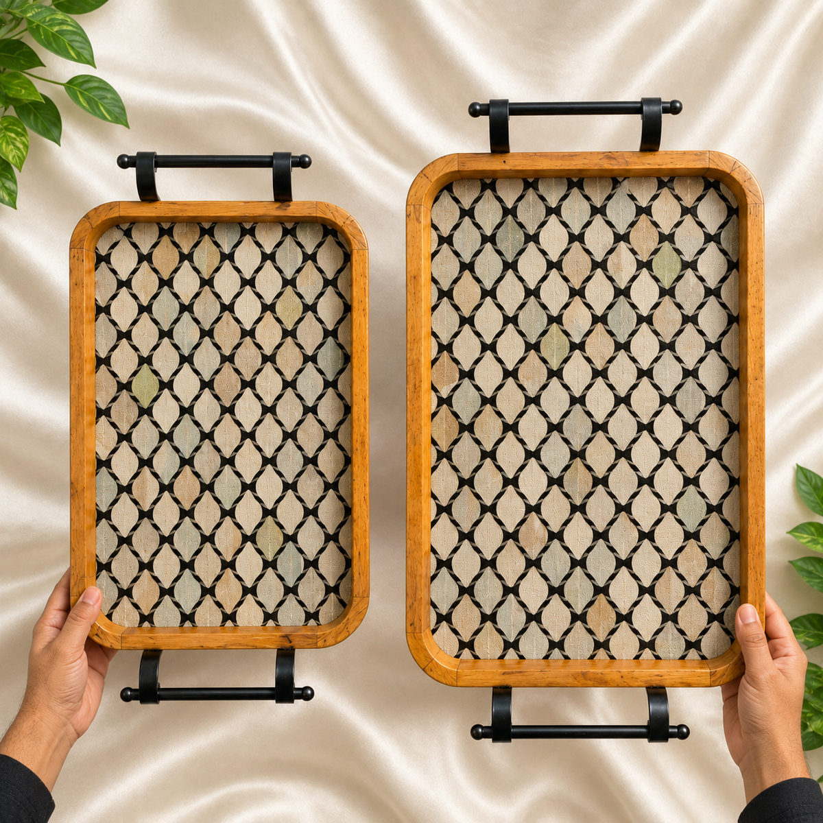 Pearl Trellis Serving Tray Set (Set of 2)