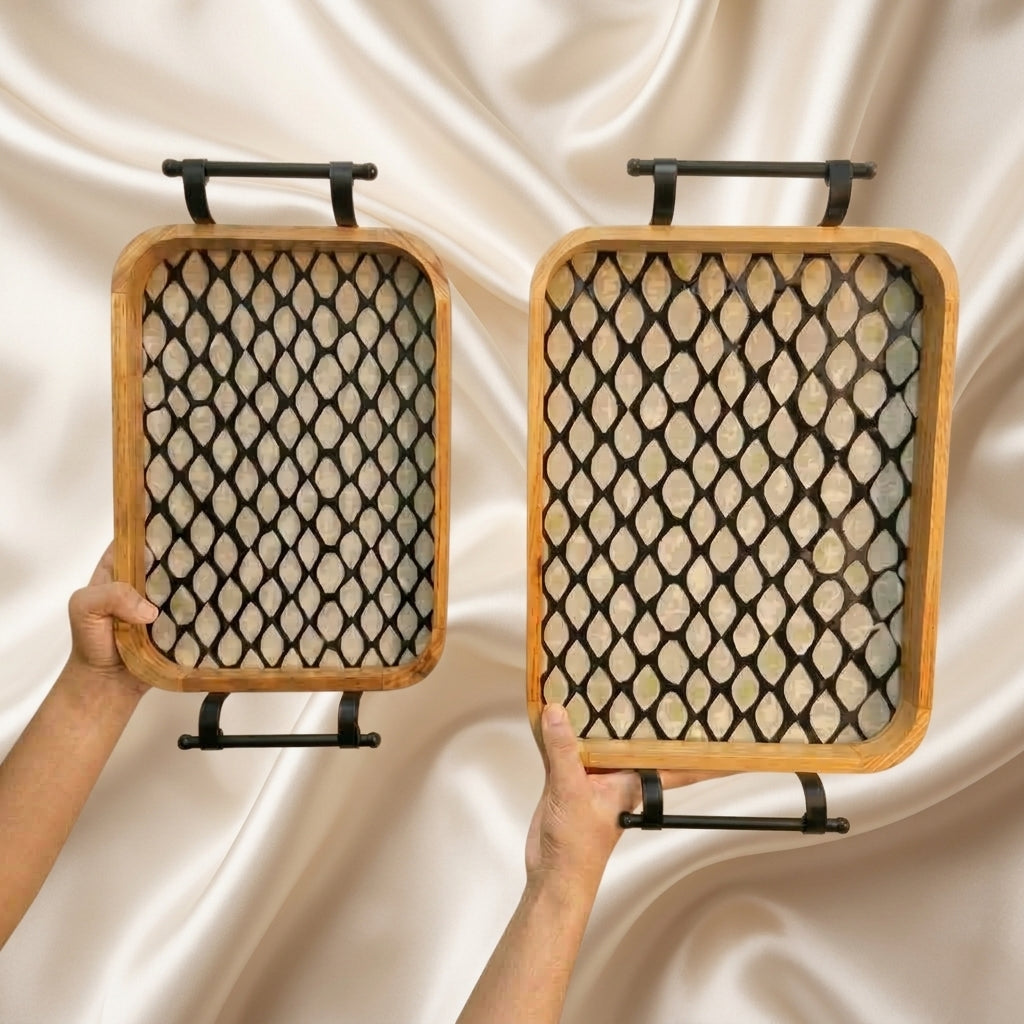 Pearl Trellis Serving Tray Set (Set of 2)