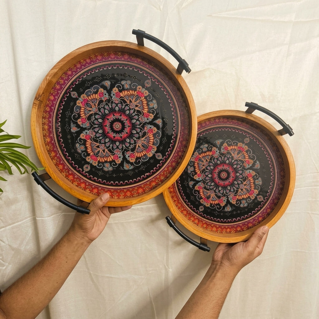 Persian Medallion Round Serving Tray Set (Set of 2)