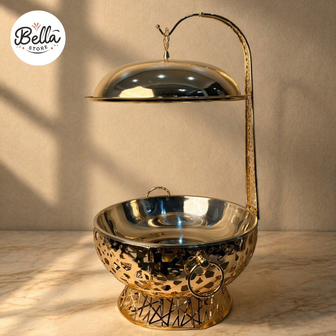 Golden Cutwork Luxe 8L Chafing Dish Buffet Set with Heating Stand – Luxury Gold Serving Dish