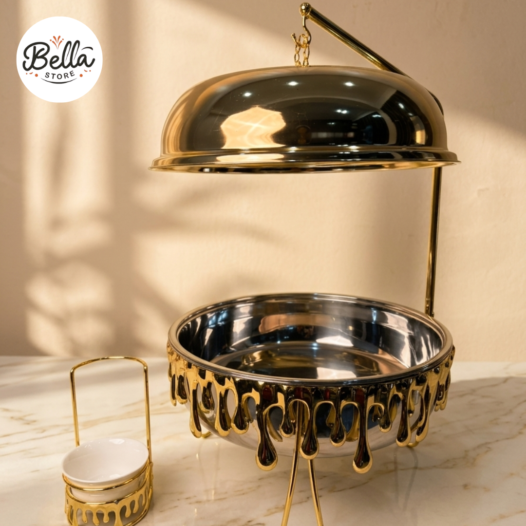 Royal Melt 8L Chafing Dish Buffet Set with Heating Stand & Spoon Holder – Luxury Gold Serving Dish for Parties & Catering