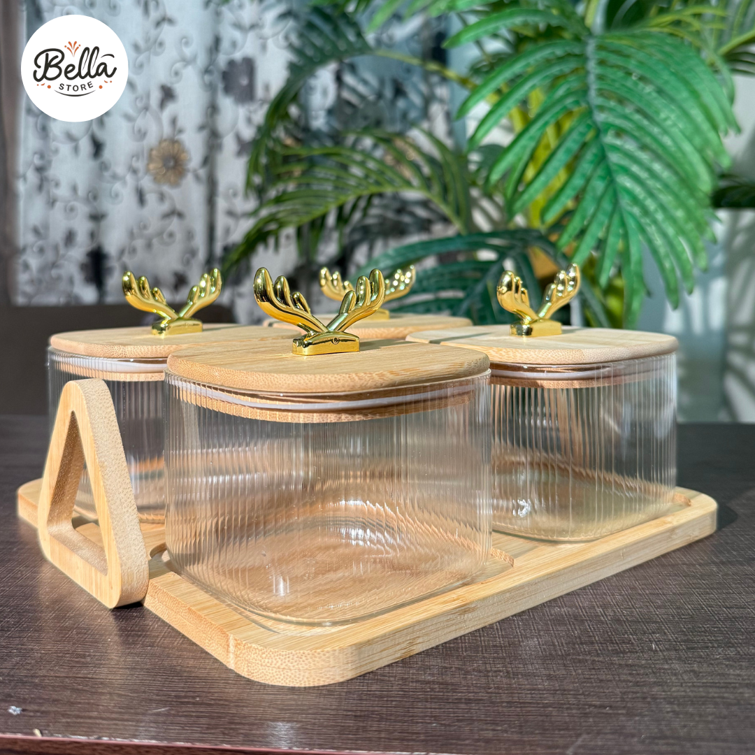 Deer Dry Fruit Set with Lid & Serving Tray in Gift Set Box Packing