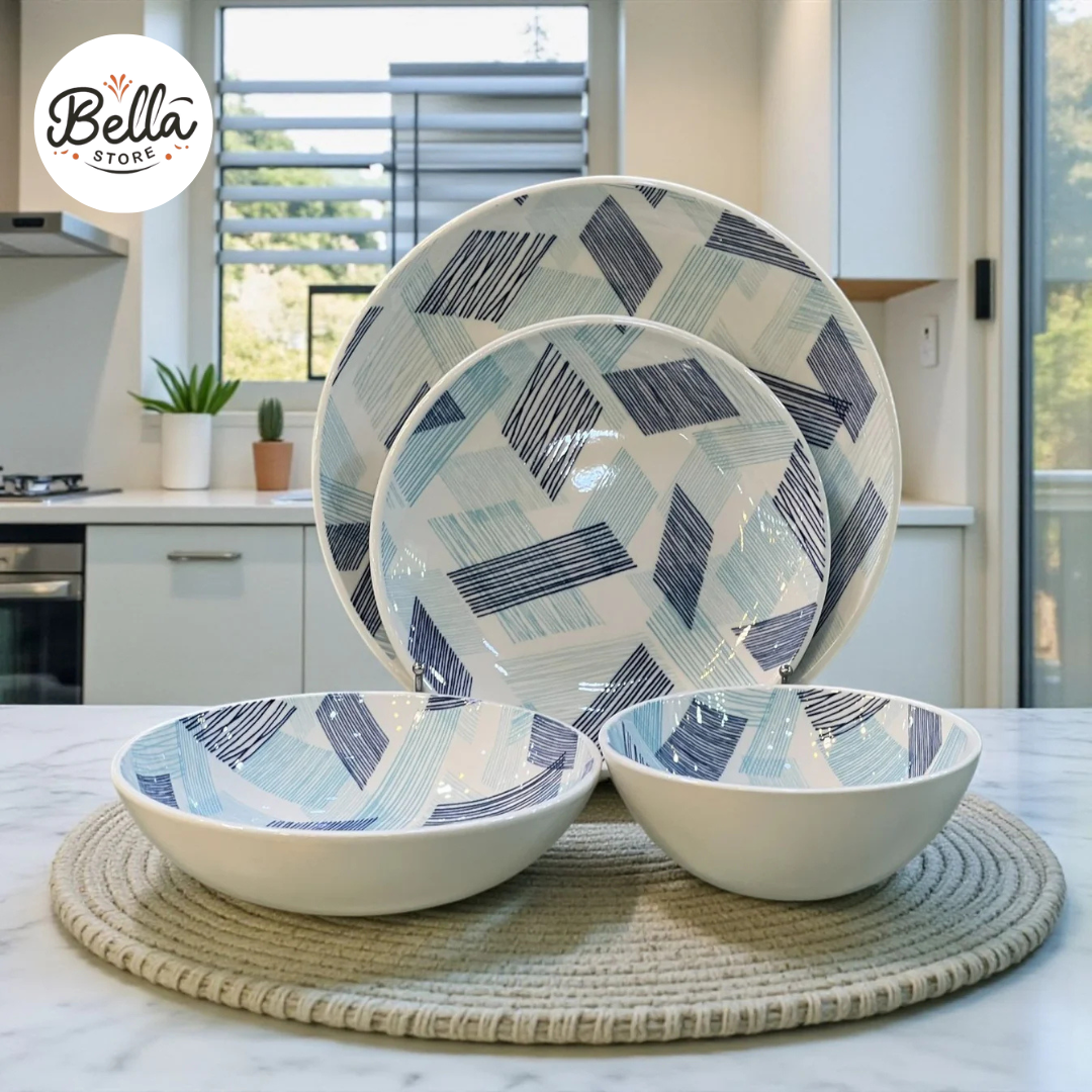 Denny Homes Blue Geometry 24 Pcs Premium Ceramic Set