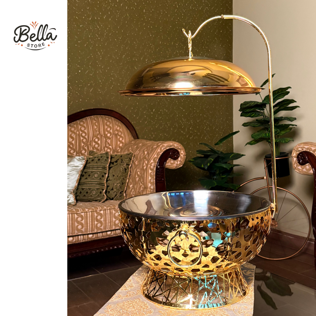 Golden Cutwork Luxe 8L Chafing Dish Buffet Set with Heating Stand – Luxury Gold Serving Dish