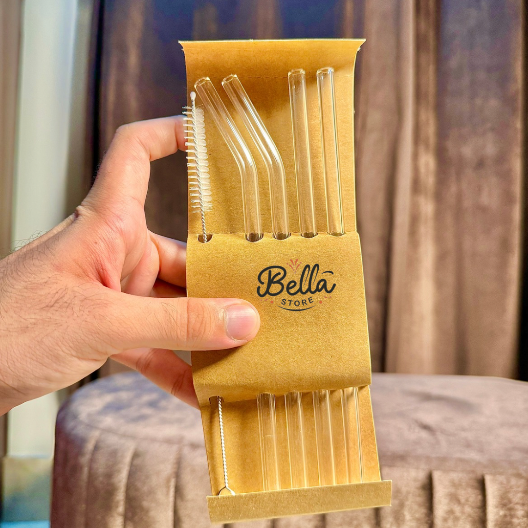 Transparent Glass Straw Set With Cleaning Brush