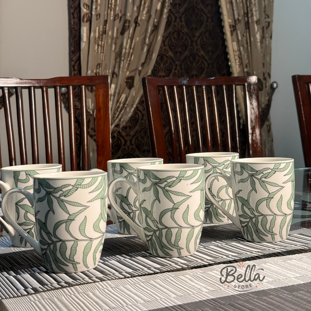 Evergreen Petals Mug Set – 6 Pcs