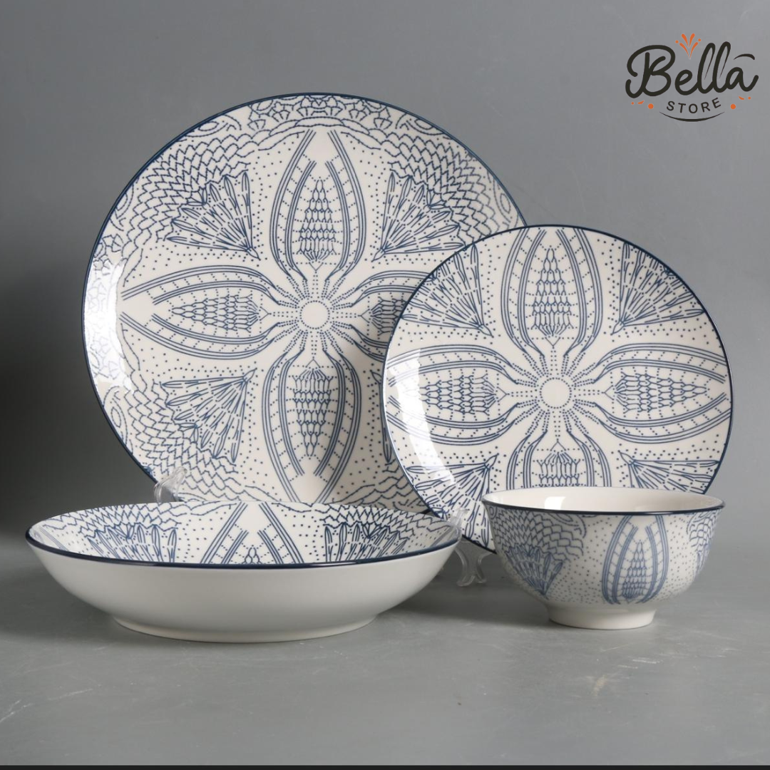 FLORAL DOTS PLATE SET  24 Pcs