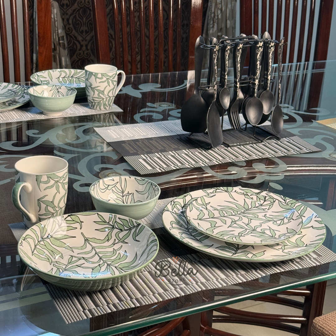 EVERGREEN PETALS PLATE SET 24 Pcs