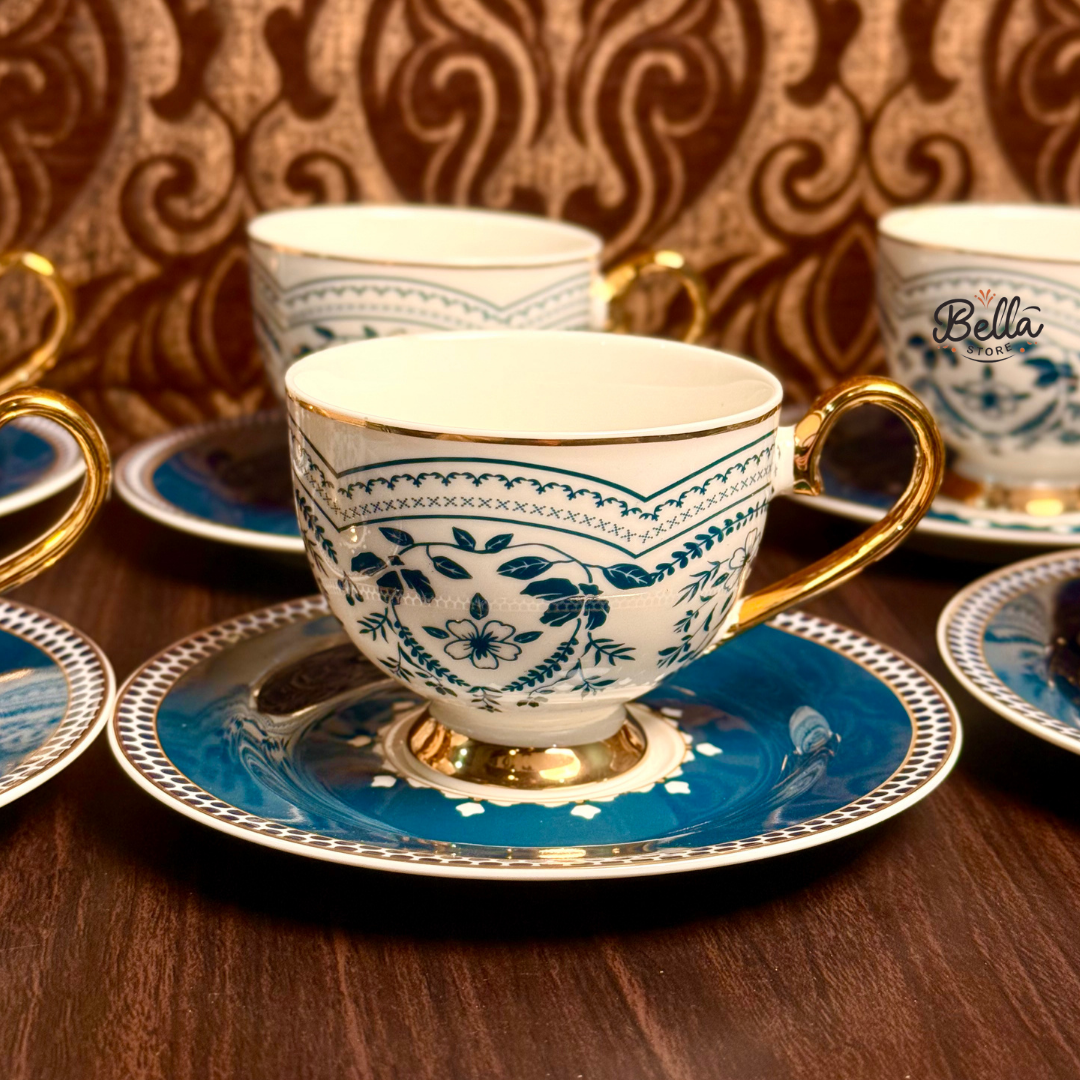 Blue Whisper – Cup & Saucer Set of 6 with Gift Box