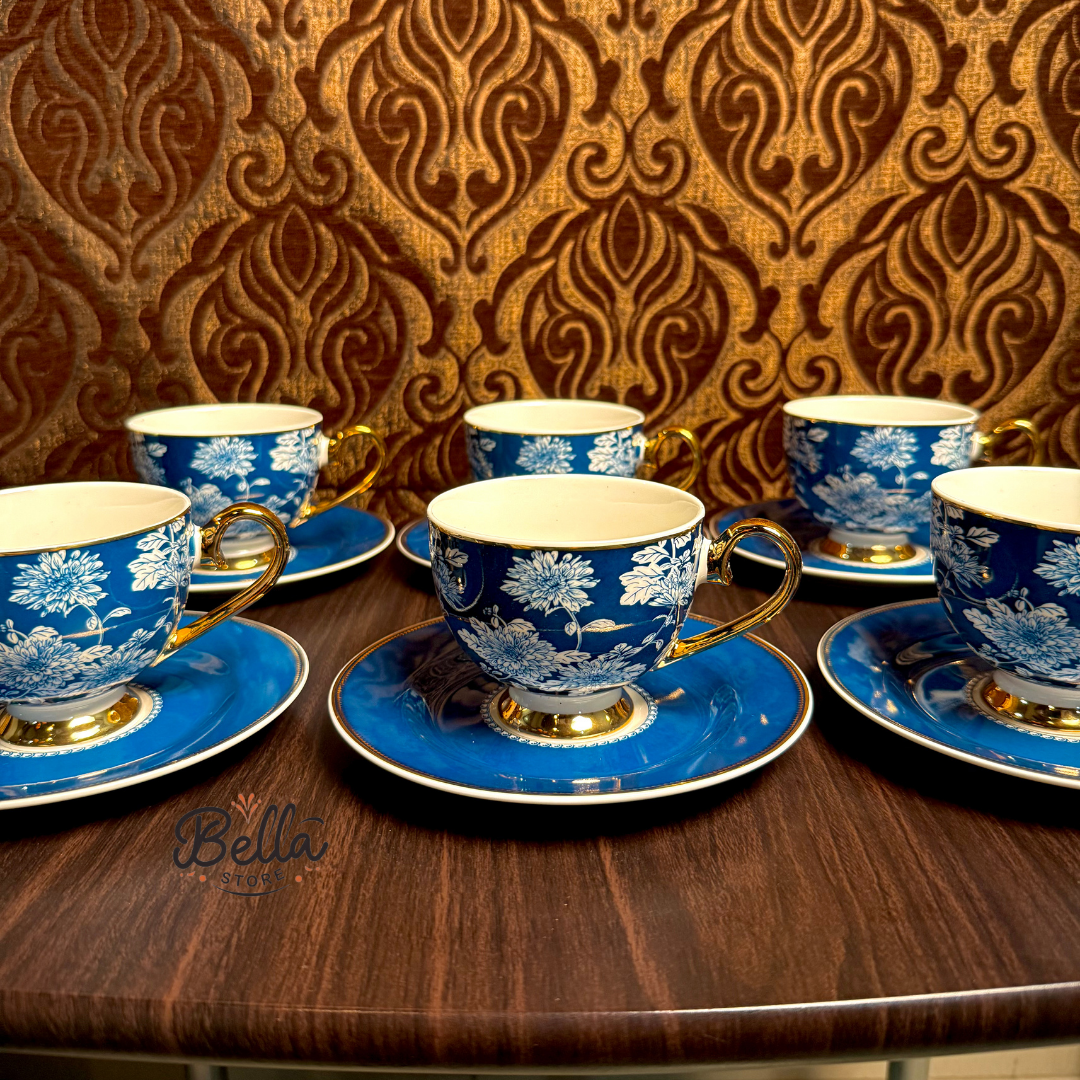 Blue Flora – Cup & Saucer Set of 6 with Gift Box