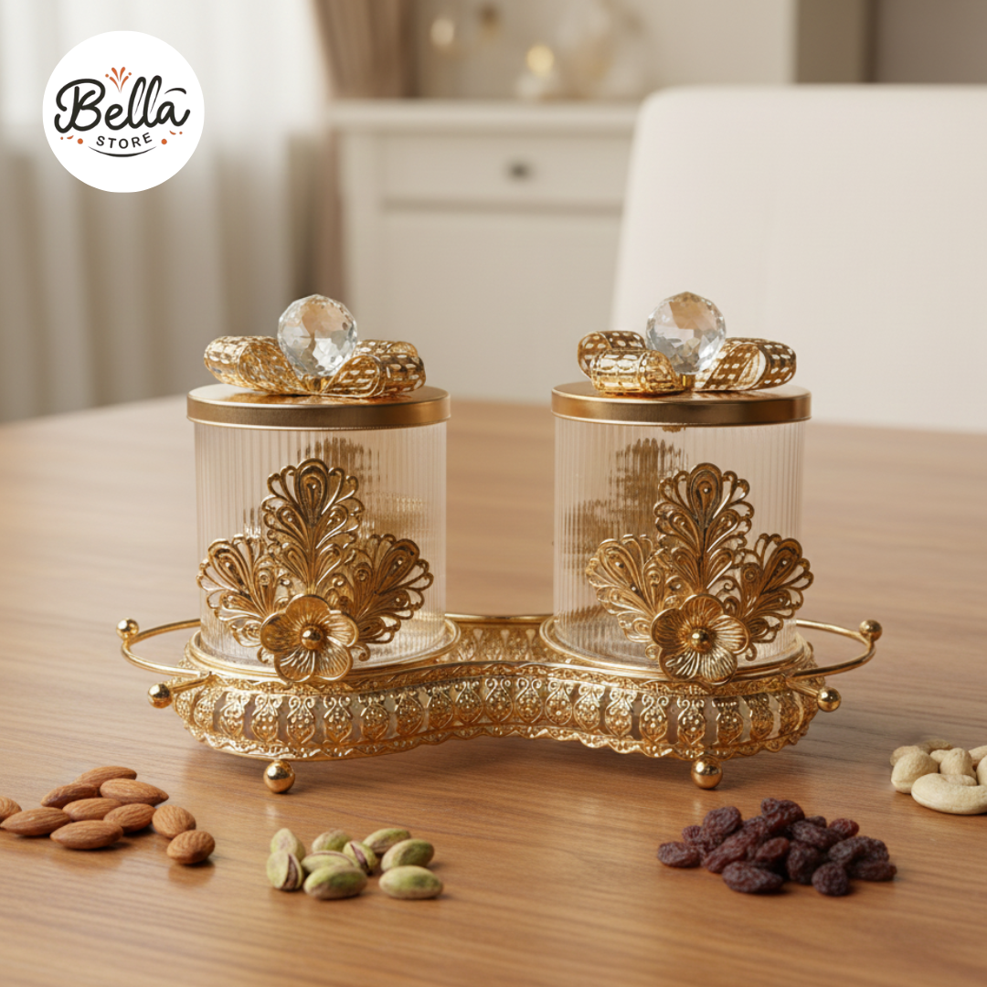 Luxury Gold Dry Fruit Jar Set with Stand